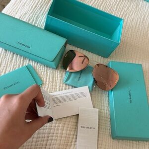 Tiffany Co Gray Mirrored Rose Gold Aviator Ladies Sunglasses